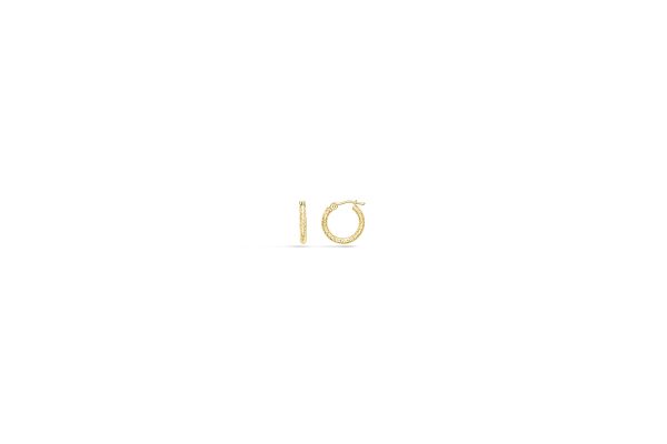 14K Yellow Gold 2X15mm Diamond Cut Textured Hoops <br />882-200