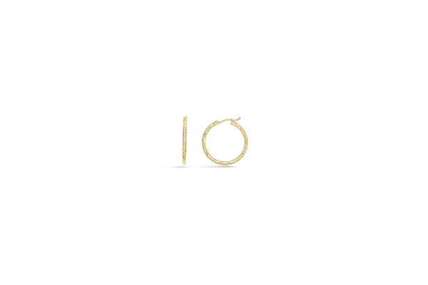 14K Yellow Gold 2X25mm Diamond Cut Twisted Hoops <br />882-207