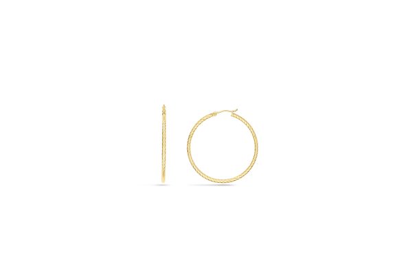 14K Yellow Gold 2X40mm Diamond Cut Twisted Hoops <br />882-209