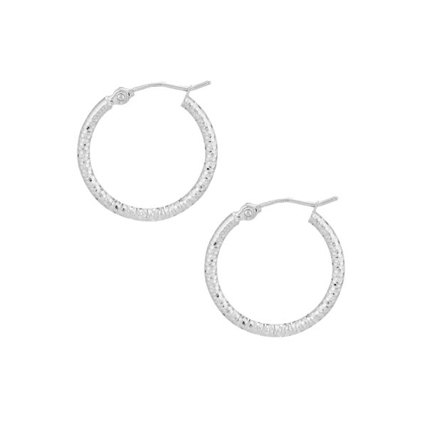 14K White Gold 2X20mm Diamond Cut Textured Hoops <br />882-253