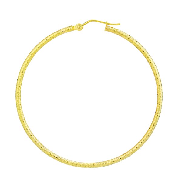14K Yellow Gold 2X50mm Diamond Cut Textured Hoops <br />882-256