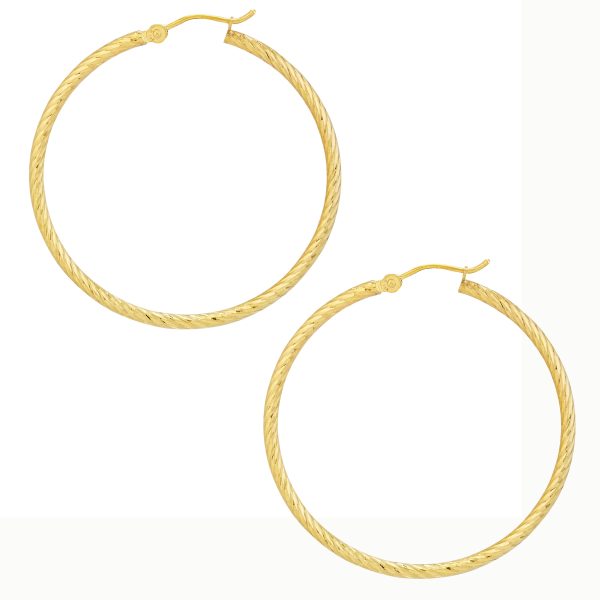 14K Yellow Gold 2X50mm Diamond Cut Twisted Hoops <br />882-266