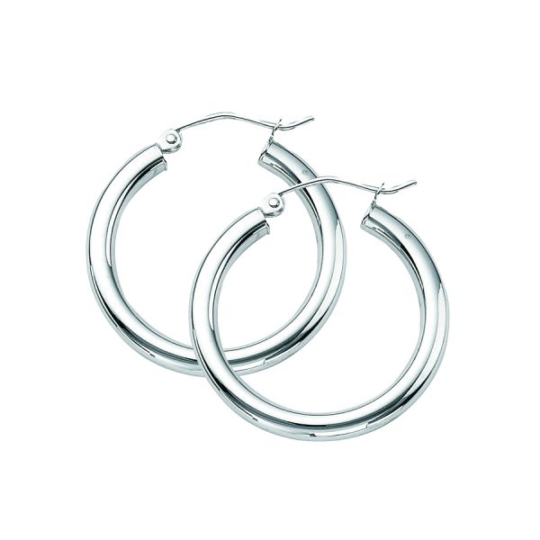 14K White Gold 3X25mm Polished Hoops <br />884-188