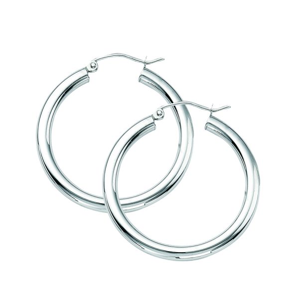 14K White Gold 3X30mm Polished Hoops <br />884-190