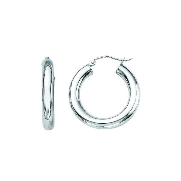 14K White Gold 4X25mm Polished Hoops <br />884-192