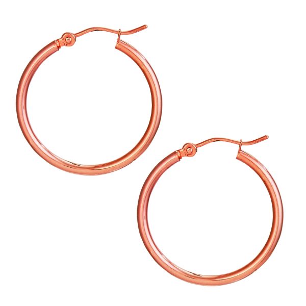 14K Rose Gold 2X25mm Polished Hoops <br />884-297