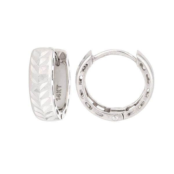 14K White Gold Textured Huggies <br />884-365