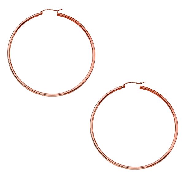 14K Rose Gold 2X55mm Polished Hoops <br />886-004
