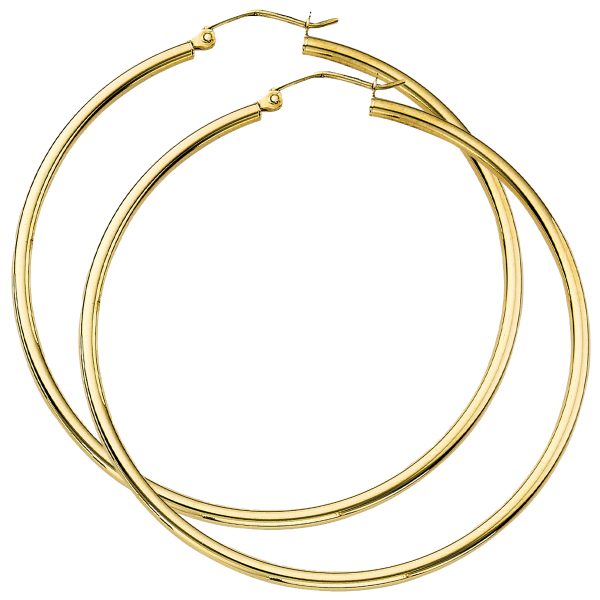 14K Yellow Gold 2X70mm Polished Hoops <br />886-010