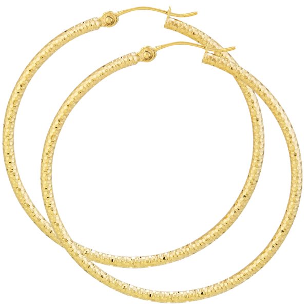 14K Yellow Gold 2X70mm Diamond Cut Textured Hoops <br />886-017