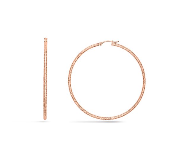 14K Rose Gold 2X55mm Diamond Cut Textured Hoops <br />886-021