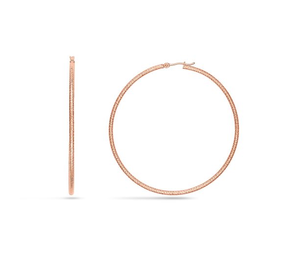 14K Rose Gold 2X60mm Diamond Cut Textured Hoops <br />886-022