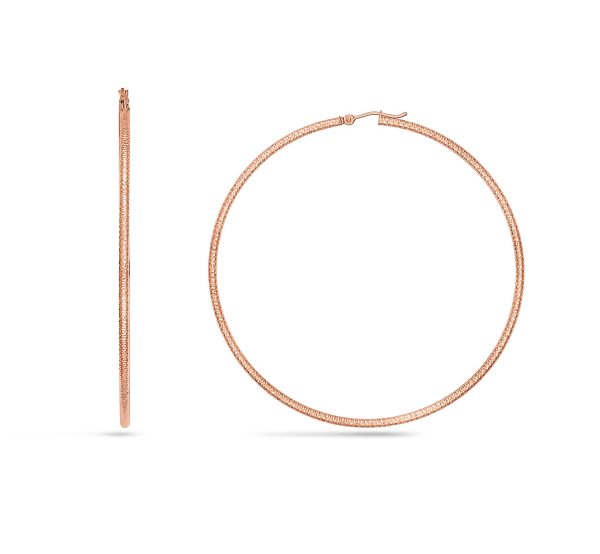 14K Rose Gold 2X70mm Diamond Cut Textured Hoops <br />886-023