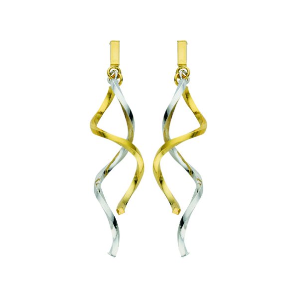 14K Two-Tone Italian Double Swirling Bar Dangling Earring <br />G-5016