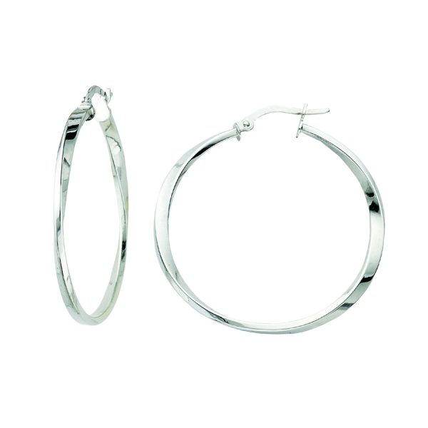 14K White Gold Italian Fancy Polished Twisted Hoops- Large <br />G-5035