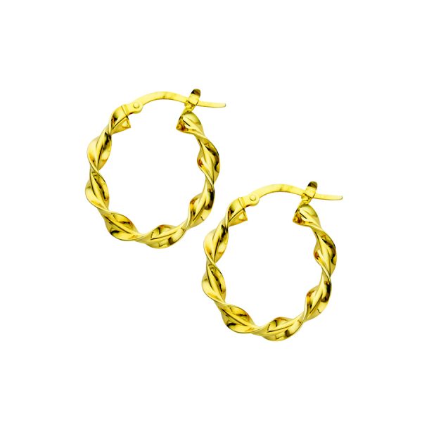 14K Yellow Gold Italian Oval Ribbon Twisted Hoop Fancy Earrings <br />G-5040