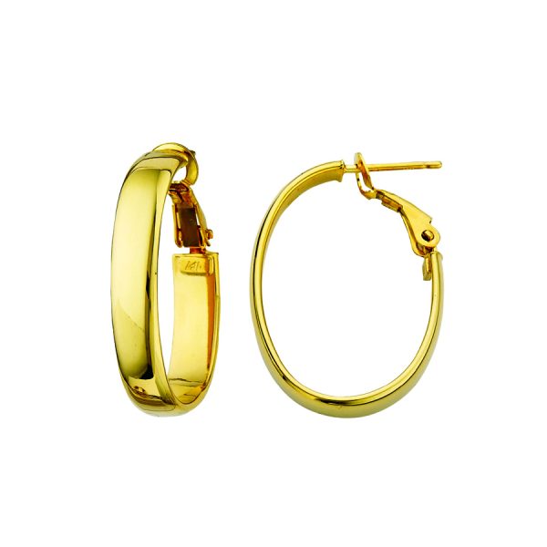 14K Yellow Gold Italian Fancy Oval Polished Omega Back Hoops <br />G-5043