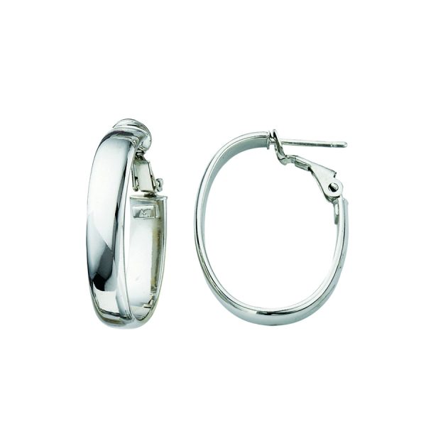 14K White Gold Italian Fancy Oval Polished Omega Back Hoops <br />G-5044
