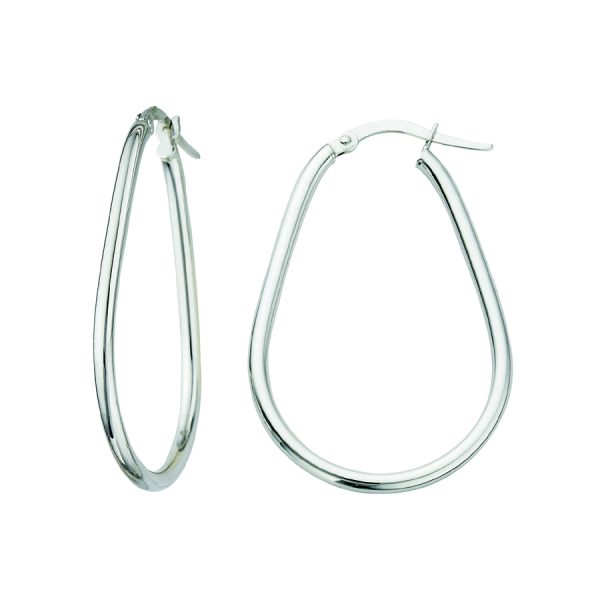 14K White Gold Italian Teardrop Shape Hoops <br />G-5054