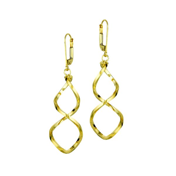 14K Yellow Gold Polished Leverback Spiral Dangle Earring <br />G-5124
