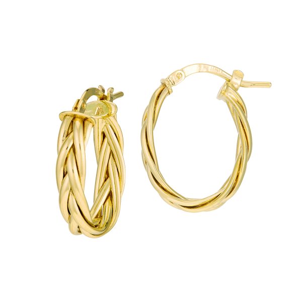 14K Yellow Gold 10x15mm Oval Braided Hoops <br />G-5173
