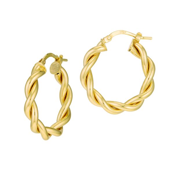 14K Yellow Gold 15mm Twisted Hoops <br />G-5177
