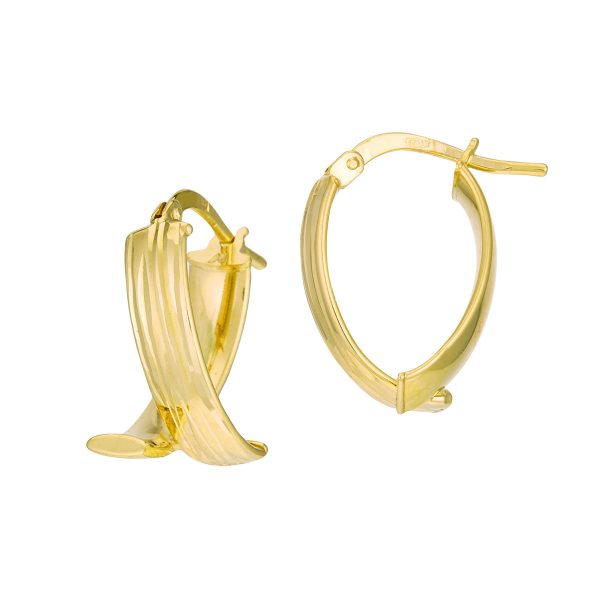 14K Yellow Gold 10x15mm Ribbed Twist Earrings   <br />G-5178