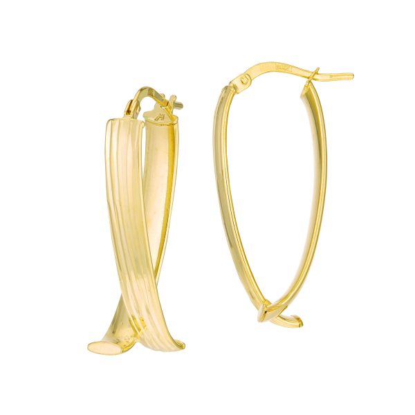 14K Yellow Gold 12x27mm Ribbed Twist Earrings  <br />G-5179