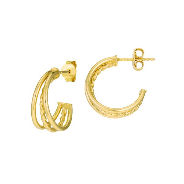14K Yellow Gold 15mm Triple Band Open Hoop Earring <br />G-5180