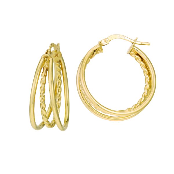 14K Yellow Gold 20mm Triple Band Hoop Earrings Lever Back <br />G-5181