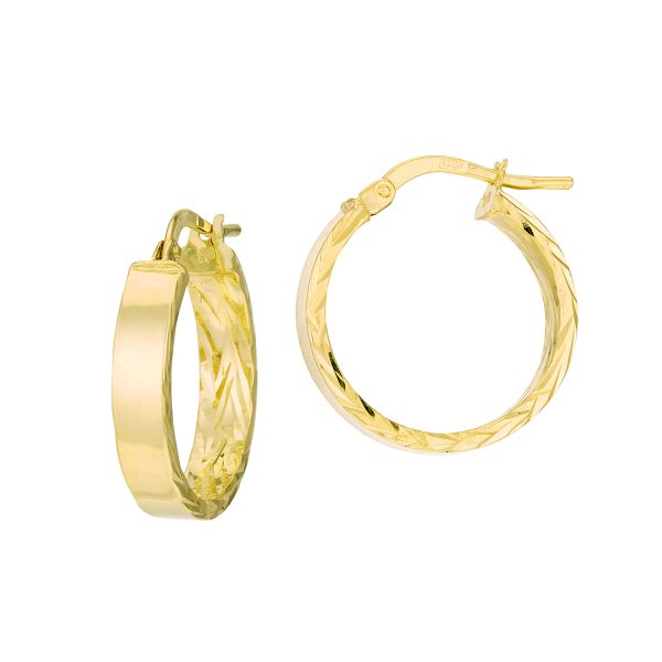 14K Yellow Gold 15mm Flat Band Textured Interior Hoops <br />G-5182