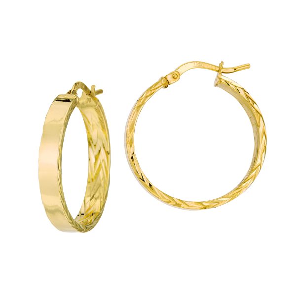 14K Yellow Gold 20mm Flat Band Textured Interior Hoops <br />G-5183