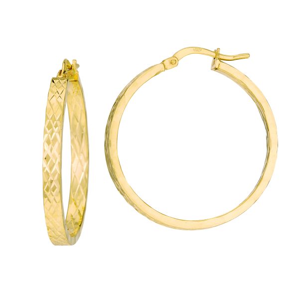14K Yellow Gold Double Sided Diamond Cut Round Hoops  <br />G-5184