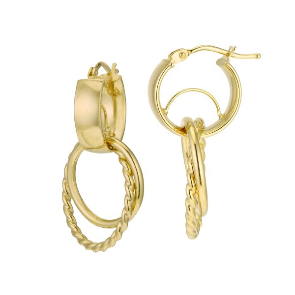 14K Yellow Gold Wedding Band Interlocking Triple Hoop Earrings <br />G-5185