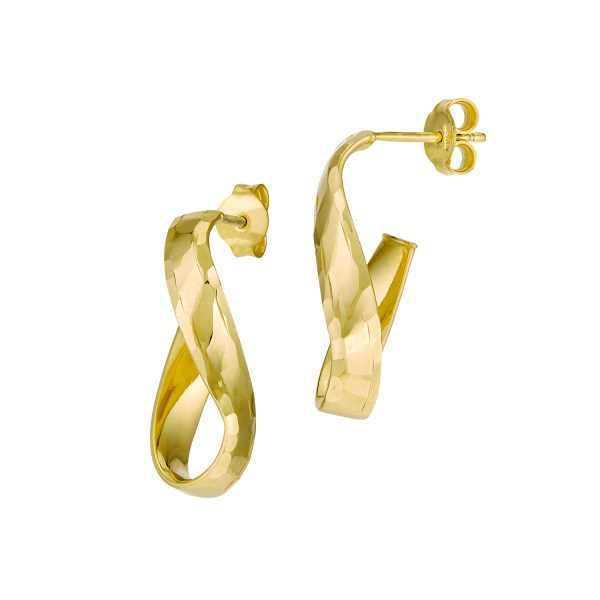 14K Yellow Gold 12x23mm Diamond Disco Cut Wave Earrings <br />G-5187