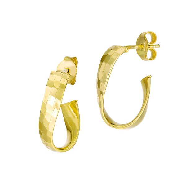 14K Yellow Gold 10x15mm Diamond Cut Disco Texture Twist Earrings <br />G-5188