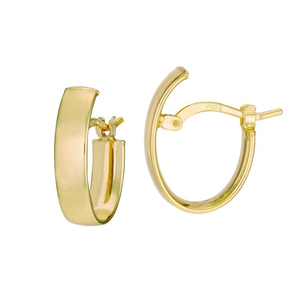14K Yellow Gold 10x15mm Oval Polished Hinged Back Hoops <br />G-5189