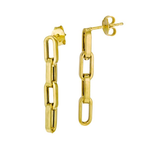 14K Yellow Gold Textured Paperclip Link Dangle Earrings <br />G-5194