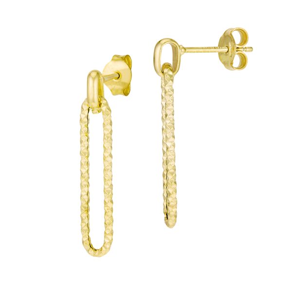 14K Yellow Gold Hammered Texture Oval Interlocking Earrings <br />G-5197