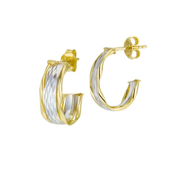14K Two-Tone Diamond Cut Half Hoops <br />G-5202