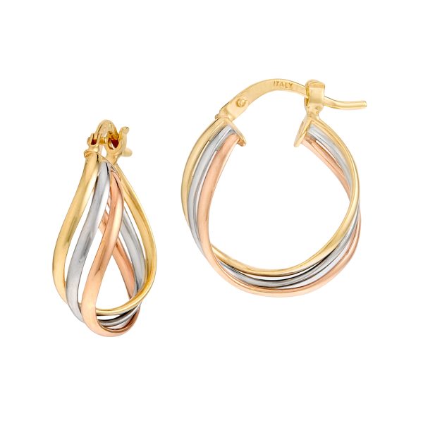 14K Tri-Color Triple Band Wave Wrap Hoops <br />G-5206