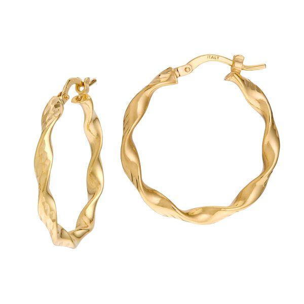 14K Yellow Gold Diamond Cut Twisted Ribbon Hoops <br />G-5210