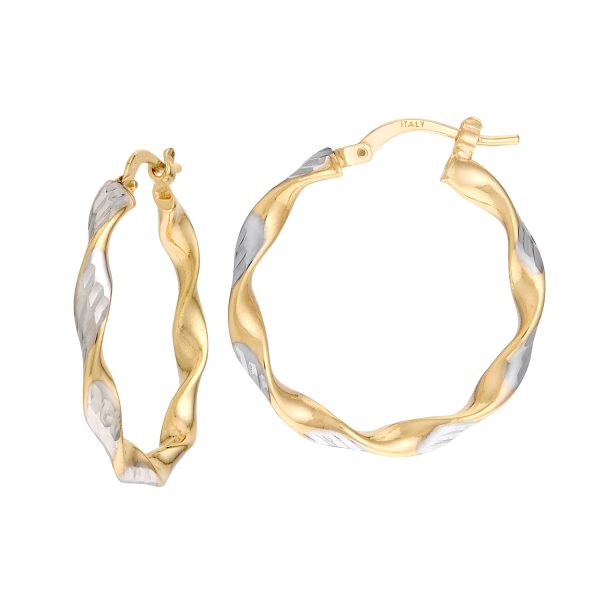 14K Two-Toned Diamond Cut Twisted Ribbon Hoops <br />G-5211