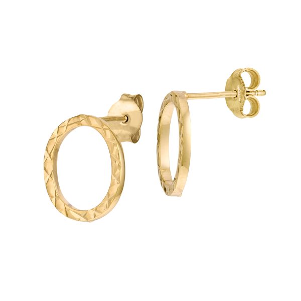 14K Yellow Gold Diamond Cut Circle Post Earrings <br />G-5214