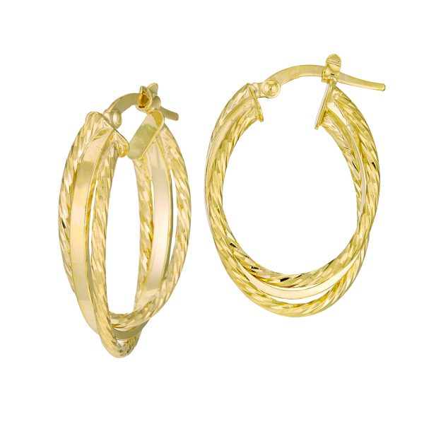 14K Yellow Gold Twisted Rope and Polished Interlocking Hoop Earrings <br />G-5218