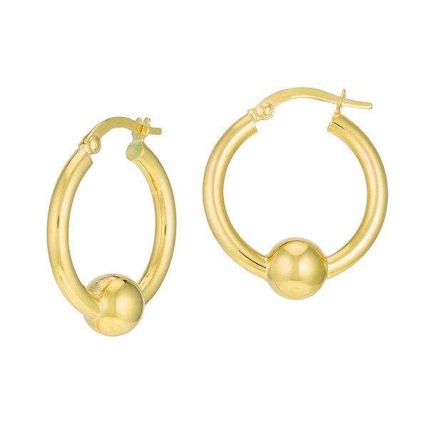 14K Yellow Gold Ball Detail Hoop Earring  <br />G-5225