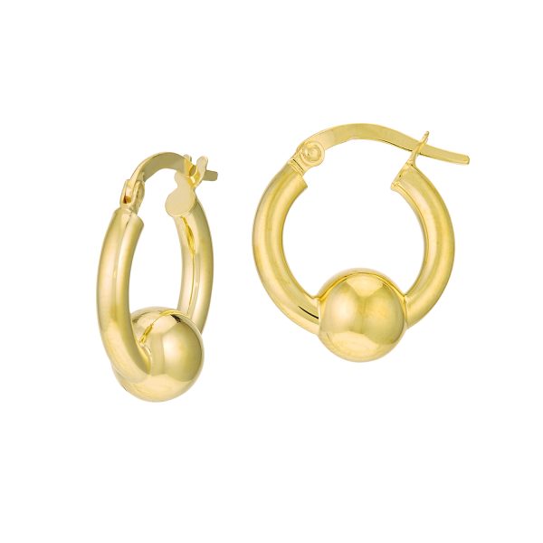 14K Yellow Gold Ball Detail Mini Hoop Earring  <br />G-5226