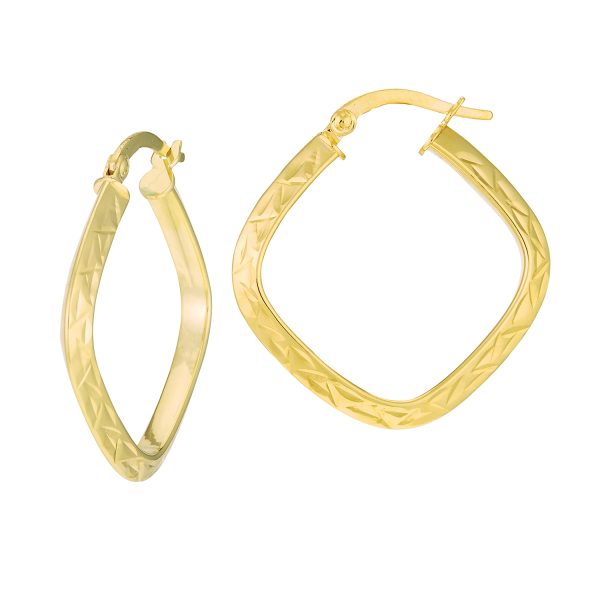 14K Yellow Gold Diamond Cut Diamond Shape Hoops <br />G-5234