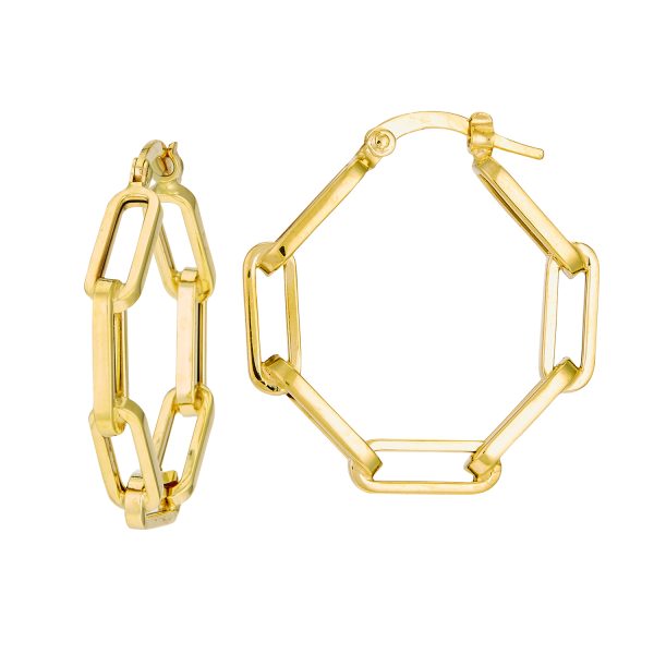 14K Yellow Diamond Shape Link Hoop Earrings <br />G-5235