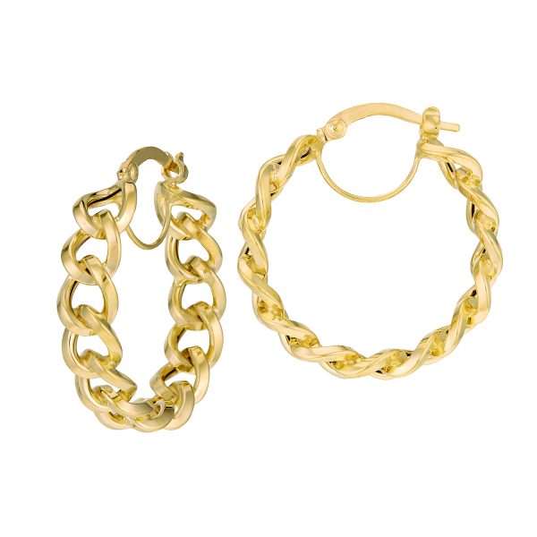 14K Yellow Gold Twisted Chain Link Hoop Earrings  <br />G-5237